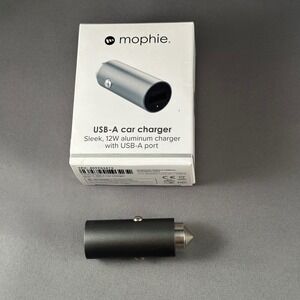 mophie USB A Car Charger Sleek Aluminum 12W Silver‎